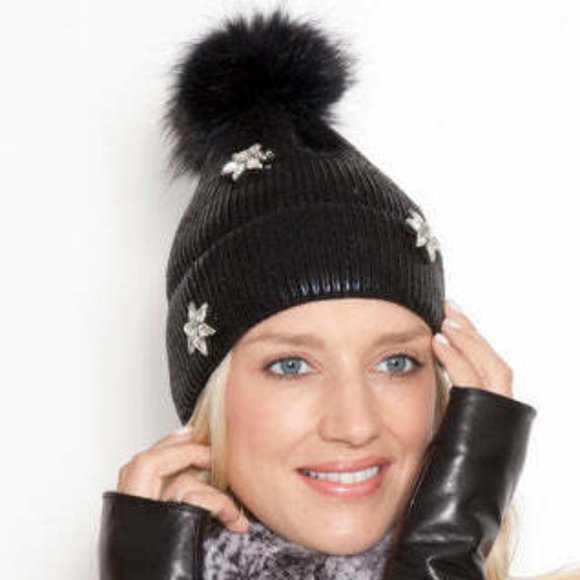 ?CHIC GLAM? STUNNING Metallic Silver Beanie w/ Silver Fox Fur Pom Pom main image 7
